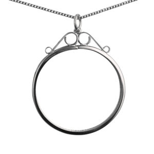 Silver 50x40mm Crown or five shilling 5/- coin mount with 2 scrolls coin mount holder Pendant with a 1.3mm wide curb Chain