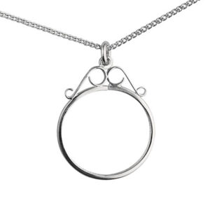 Silver 27x22mm Farthing 1/4d coin mount with 2 scrolls coin mount holder Pendant with a 1.3mm wide curb Chain