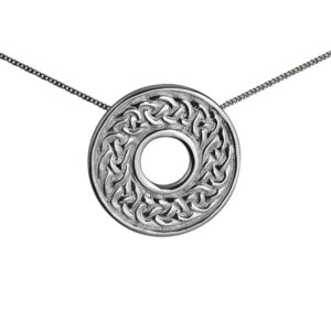 Silver 40mm round Celtic Pendant with a 1.3mm wide curb Chain