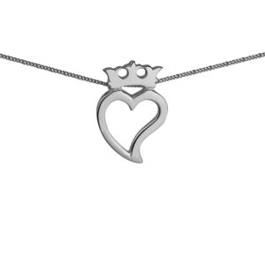 Silver 35x24mm Luckenbooth Heart and Crown Pendant with a 1.3mm wide curb Chain