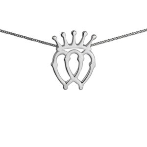 Silver 25x33mm Luckenbooth double Heart and Crown Pendant with a 1.3mm wide curb Chain