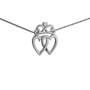 Silver 36x25mm Luckenbooth double Heart and Crown Pendant with a 1.3mm wide curb Chain 20 inches