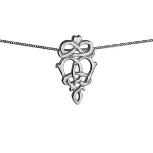 Silver 23x38mm Luckenbooth double Heart Pendant with a 1.3mm wide curb Chain