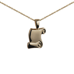 9ct Gold 16x12mm Graduation Scroll Pendant with a 1.1mm wide cable Chain