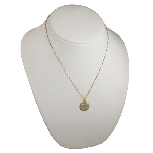 9ct Gold 19mm round hand engraved medical alarm symbol Disc Pendant with a 1.4mm wide belcher Chain - Image 4