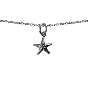 Silver 10x10mm Starfish Pendant with a 1mm wide rolo Chain