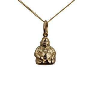 9ct Gold 11x9mm Buddha Pendant with a 0.6mm wide curb Chain