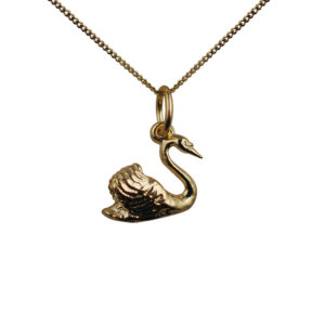 9ct Gold 9x12 Swimming Swan Pendant with a 0.6mm wide curb Chain