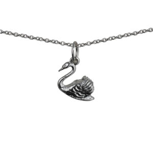 Silver 9x12 Swimming Swan Pendant with a 1mm wide rolo Chain 24 inches