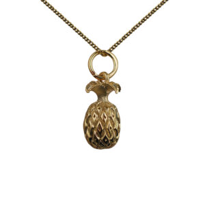 9ct Gold 13x8mm Pineapple Pendant with a 0.6mm wide curb Chain
