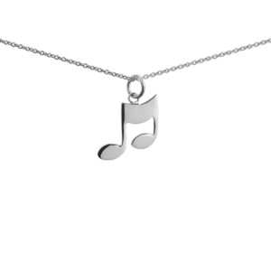 Silver 17x16mm Quaver Musical Note Pendant with a 1mm wide rolo Chain