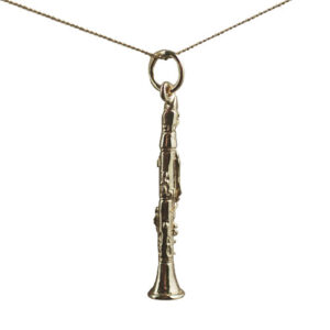 9ct Gold 30x5mm Clarinet Charm with a 0.6mm wide curb Chain