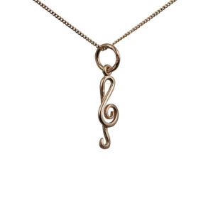 9ct Gold 15x6mm round wire G Clef Pendant with a 0.6mm wide curb Chain