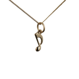 9ct Gold 11x6mm Quaver musical note Pendant with a 0.6mm wide curb Chain
