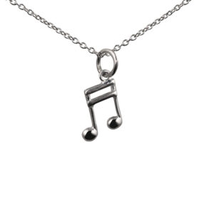 Silver 11x7mm Semi Quaver musical note Pendant with a 1mm wide rolo Chain