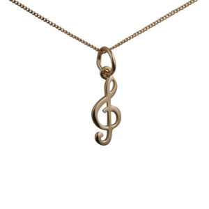 9ct Gold 15x7mm G Clef Pendant with a 0.6mm wide curb Chain