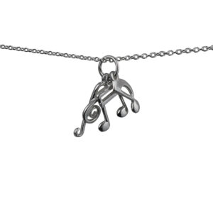 Three Silver 12x5mm Musical Notes G Clef, Semi Quaver & Quaver Pendants with a 1mm wide rolo Chain 18 inches