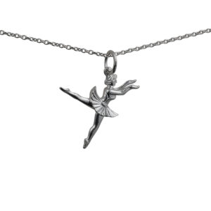 Silver 21x17mm Ballet Dancer Pendant with a 1mm wide rolo Chain 20 inches