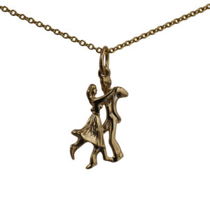 9ct Gold 20x12mm Ballroom Dancers Pendant with a 1.1mm wide cable Chain