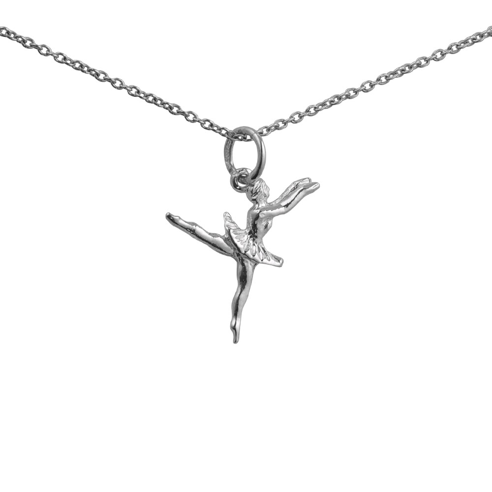 Silver 20x15mm Ballet Dancer Pendant with a 1mm wide rolo Chain