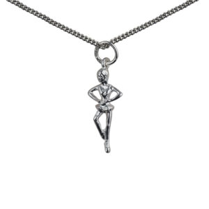 Silver 22x10mm Ballet Dancer Pendant with a 1.3mm wide curb Chain