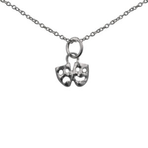 Silver 8x10mm Theatrical Comedy and Tragedy Pendant with a 1mm wide rolo Chain 24 inches