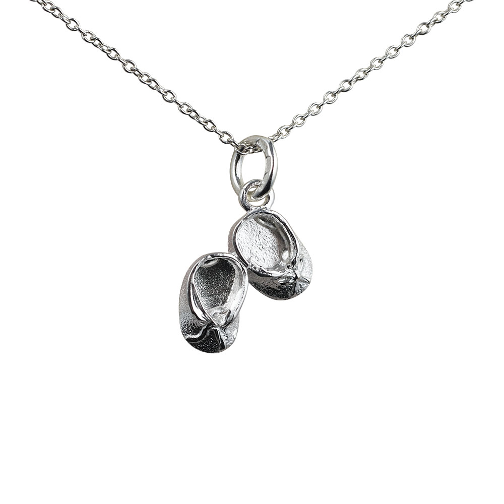 Silver 11x15mm Baby Booties Pendant with a 1mm wide rolo Chain 18 inches