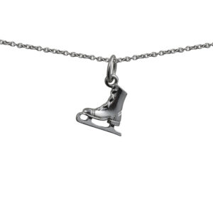 Silver 11x12mm Ice Skating Boot Pendant with a 1mm wide rolo Chain