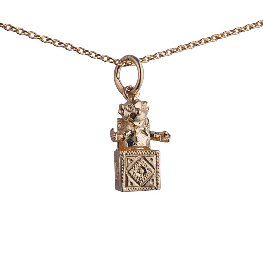 9ct Gold 14x10mm Jack in the Box Pendant with a 1.1mm wide cable Chain 18 inches