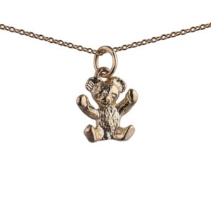 9ct Gold 13x12mm Teddy Bear Pendant with a 1.1mm wide cable Chain
