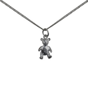 Silver 15x10mm sitting Teddy Bear Pendant with a 1.3mm wide curb Chain