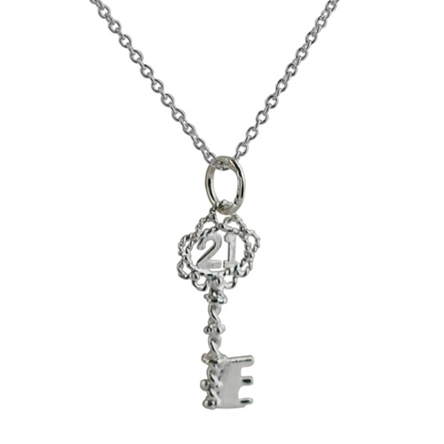 Silver 25x10mm 21 Key Pendant with a 1mm wide rolo Chain 14 inches Only Suitable for Children