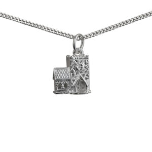 Silver 12x11mm Church Pendant with a 1.3mm wide curb Chain