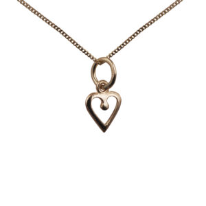 9ct Gold 8mm heart symbol of charity Pendant with a 0.6mm wide curb Chain