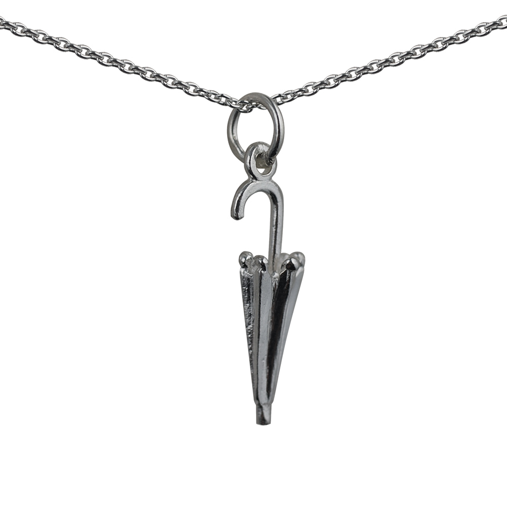 Silver 22x6mm Umbrella Pendant with a 1mm wide rolo Chain 20 inches