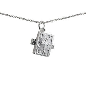 Silver 13x14mm moveable Bible with shrine inside Pendant with a 1mm wide rolo Chain