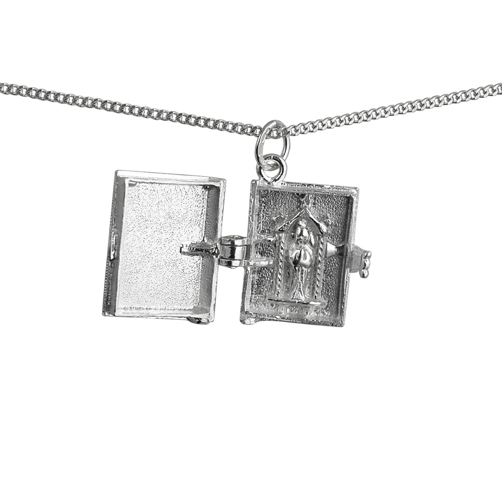 Silver 17x18mm moveable Bible with shrine inside Pendant with a 1.3mm wide curb Chain 18 inches - Image 3