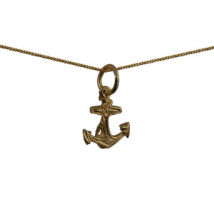 9ct Gold 11x10mm Anchor Symbol of Hope Pendant with a 0.6mm wide curb Chain