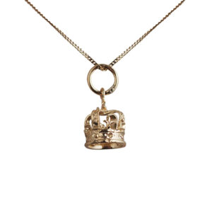 9ct Gold 9x8mm Royal Crown Pendant with a 0.6mm wide curb Chain