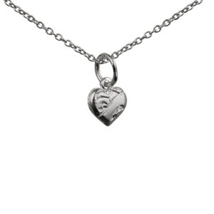 Silver 7x7mm heart symbol of charity Pendant with a 1mm wide rolo Chain