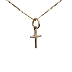 9ct Gold 11x7mm Cross symbol of faith Pendant with a 0.6mm wide curb Chain
