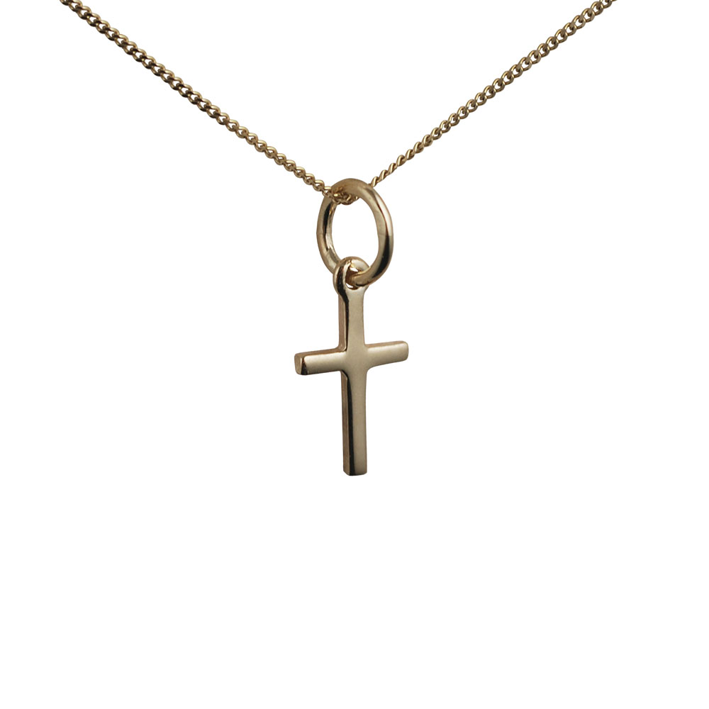 9ct Gold 11x7mm Cross symbol of faith Pendant with a 0.6mm wide curb Chain 16 inches Only Suitable for Children