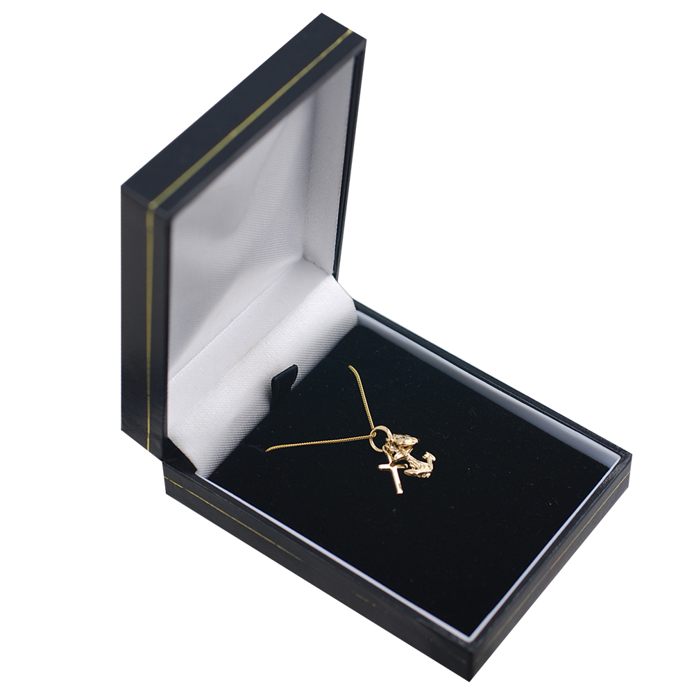 9ct Gold 15x4mm Faith Hope and Charity Pendants with a 0.6mm wide curb Chain 16 inches Only Suitable for Children - Image 2