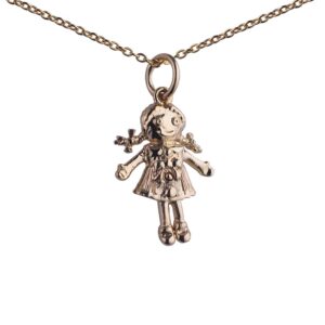 9ct Gold 19x13mm moveable Rag doll Pendant with a 1.1mm wide cable Chain