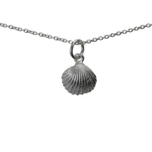 Silver 9x11mm Sea Shell Pendant with a 1mm wide rolo Chain 24 inches
