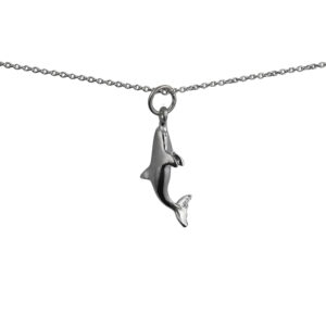 Silver 22x7mm swimming Dolphin Pendant with a 1mm wide rolo Chain