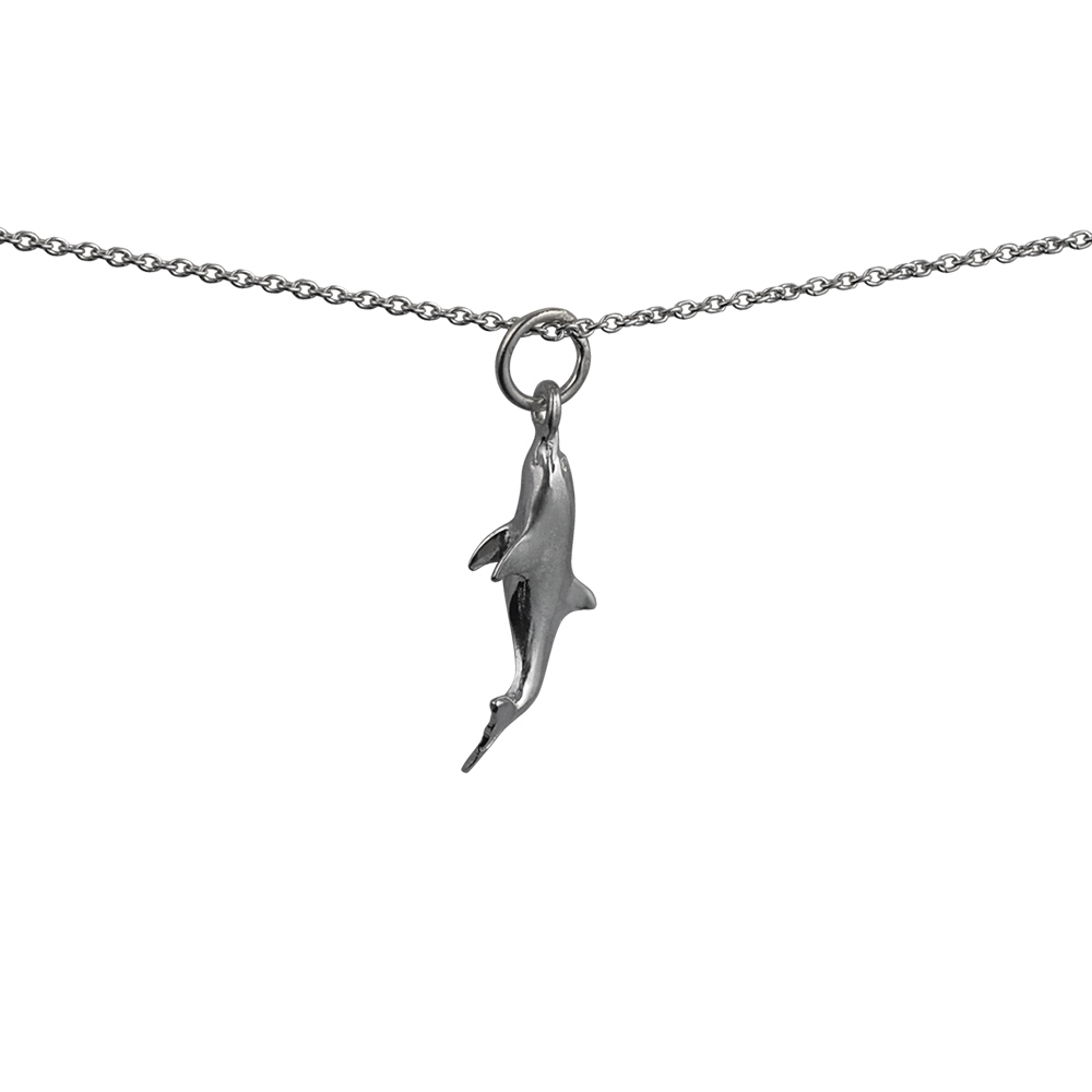 Silver 22x7mm swimming Dolphin Pendant with a 1mm wide rolo Chain 16 inches Only Suitable for Children - Image 2