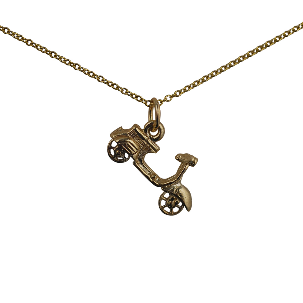 9ct Gold 11x20mm Scooter Pendant with a 1.1mm wide cable Chain