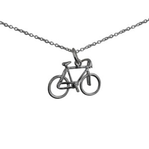 Silver 12x20mm Bicycle Pendant with a 1mm wide rolo Chain