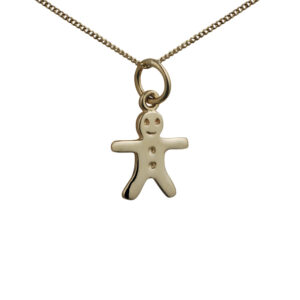 9ct Gold 11x12mm Gingerbread Man Pendant with a 0.6mm wide curb Chain 18 inches